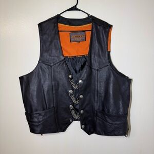 UNIK Ultra Black Leather Motorcycle Vest with Chain Extenders